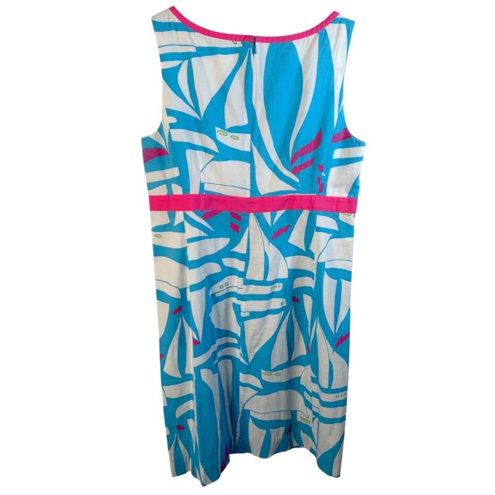 Lilly Pulitzer Sailboat Shift Dress Blue White Pink Square Neck Cotton Size 14 - Picture 2 of 11